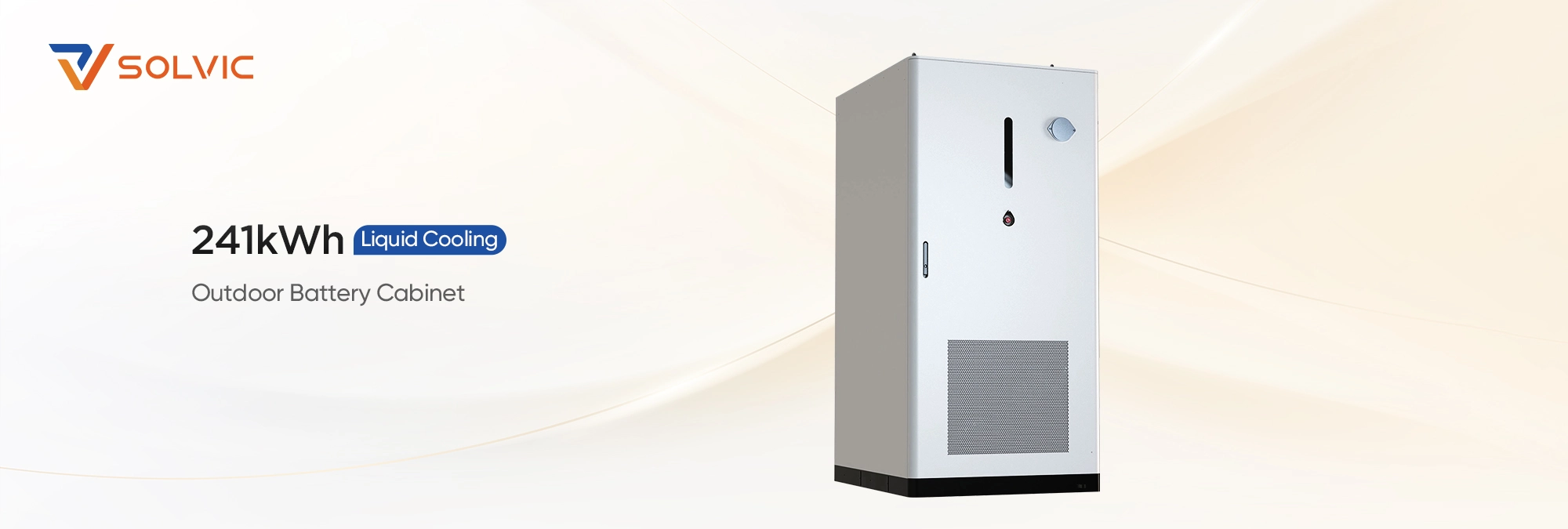 Solvic 241KWH liquid cooling battery cabinet poster – high-density LFP energy storage with liquid thermal management system, featuring cooling pipes and heat exchanger for uniform temperature control, ideal for commercial and utility-scale BESS projects